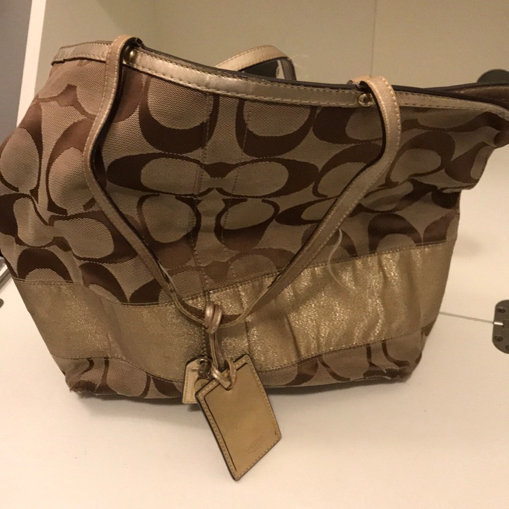 Coach purse gold and tan